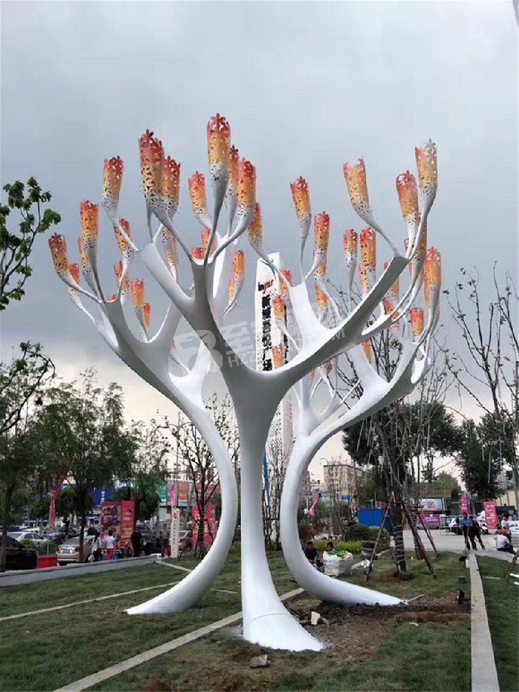 商場(chǎng)門(mén)口園林景觀(guān)花樹(shù)不銹鋼雕塑定制